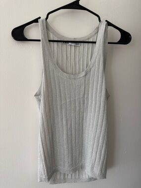 Zara Silver Ribbed Metallic Tank Top